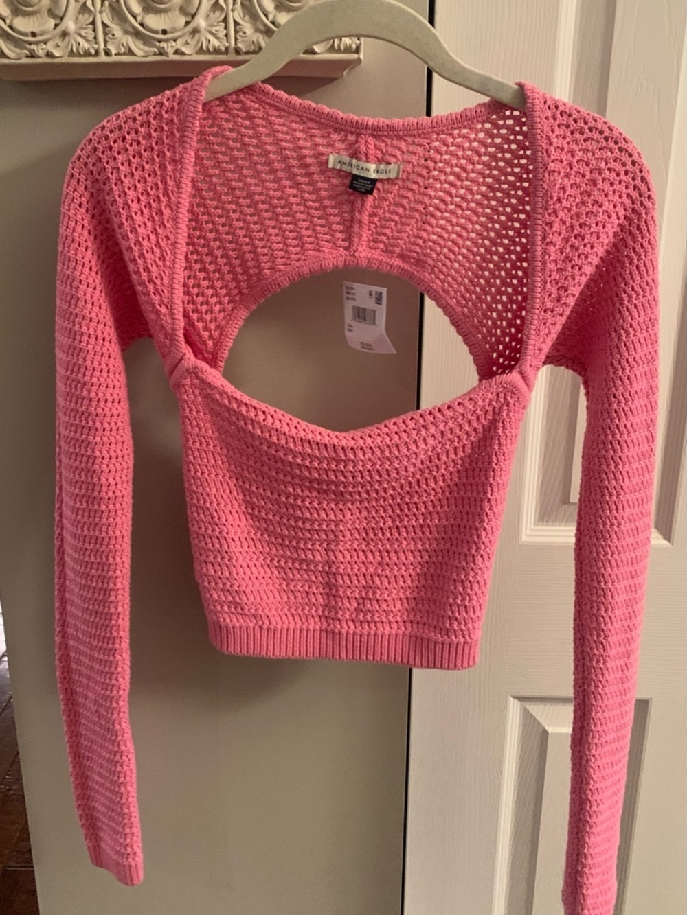 American Eagle Outfitters Pink Crochet Square Neck Sweater NWT - S - Picture 3 of 8
